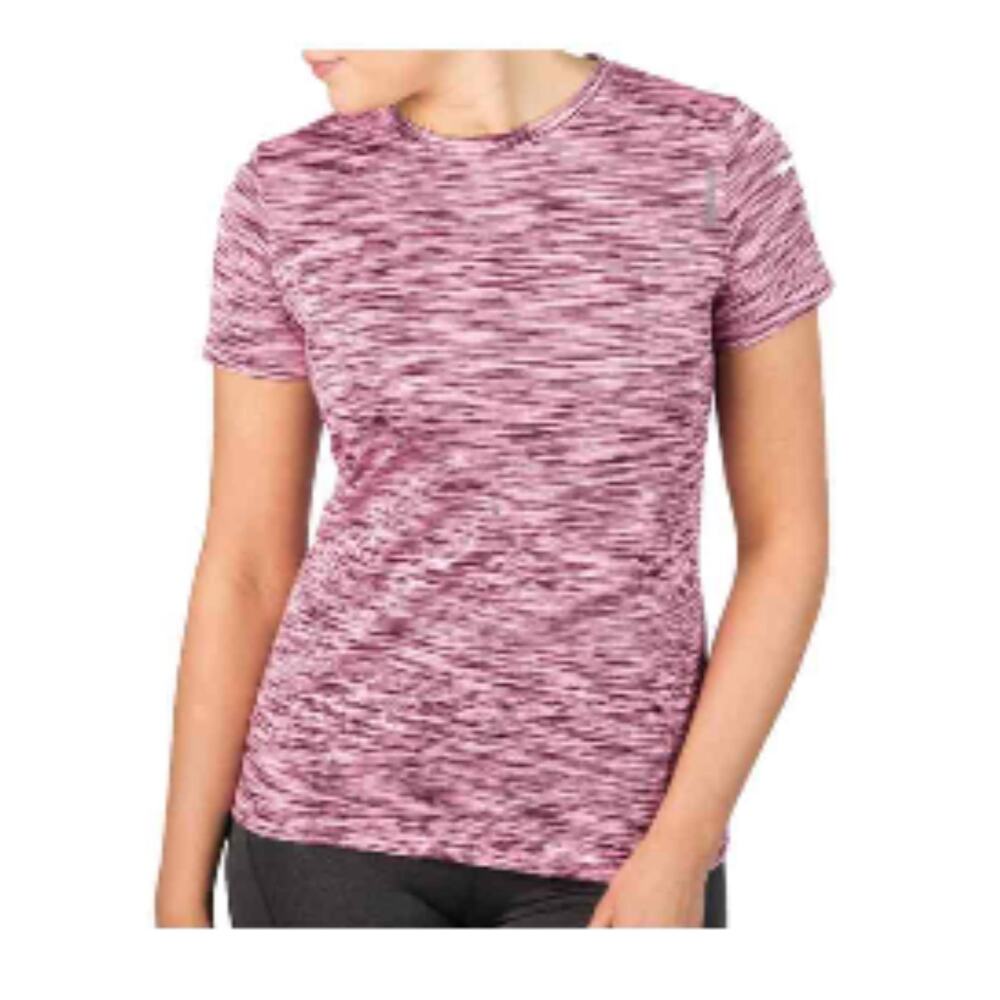 REEBOK Vector Pink Striped Athletic Scoop Neck Short Sleeve T-Shirt Top S